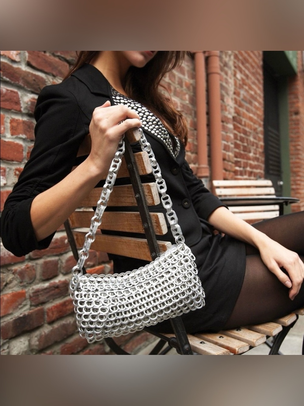 Escama Studio Chain Strap Purse Small Metallic Upcycled Shoulder Bag Lenilda